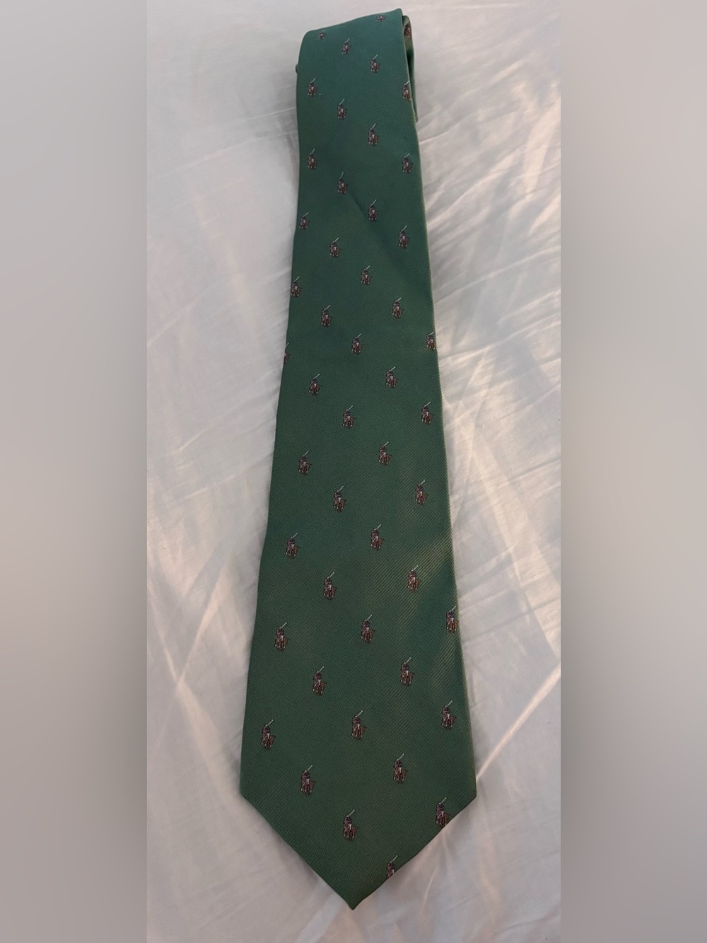 Polo Ralph Lauren 100% Silk Green Pony Logo Tie Hand Made in USA